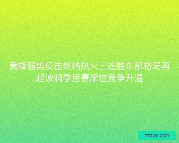 黄蜂强势反击终结热火三连胜东部格局再起波澜季后赛席位竞争升温 黄蜂强势反击终结热火三连胜东部格局再起波澜季后赛席位竞争升温